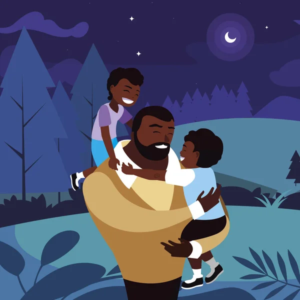 Geceleri alanında oğulları karakterleri ile afro baba — Stok Vektör