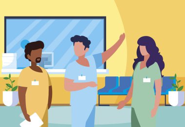 klinik resepsiyonda ırklar arası grup tıp çalışanları