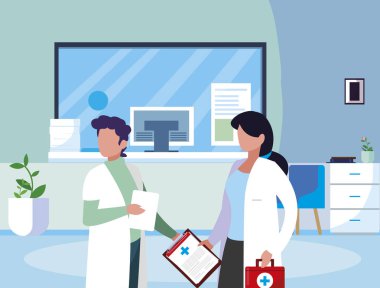 klinik resepsiyonda çift tıp işçileri