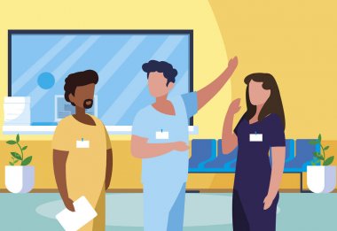 klinik resepsiyonda ırklar arası grup tıp çalışanları