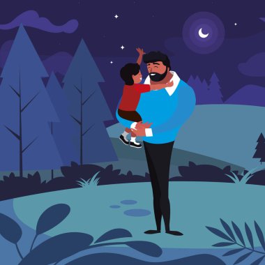 gece alanında oğlu ile baba