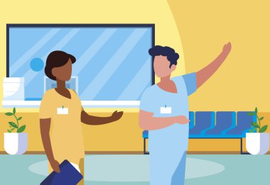 klinik resepsiyonda ırklar arası çift tıp çalışanları
