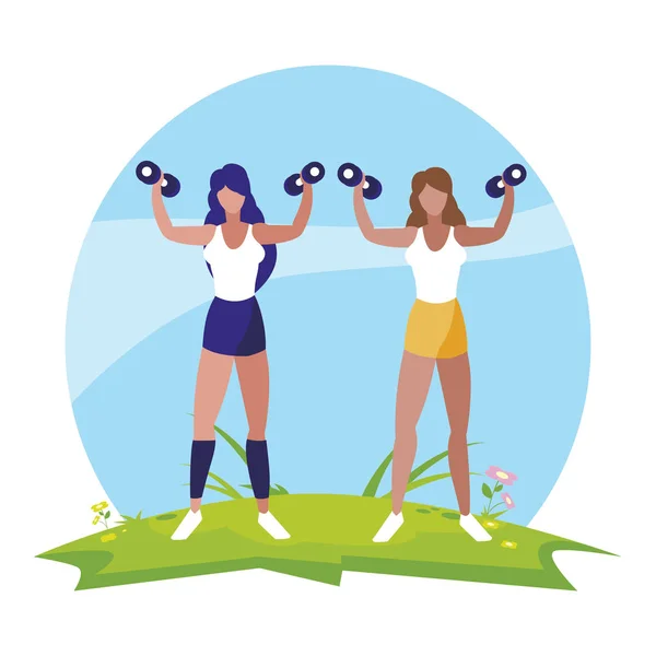 Sportliche Frauen beim Gewichtheben im Lager — Stockvektor