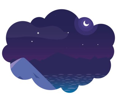 gece sahnesinde göl ve dağlar