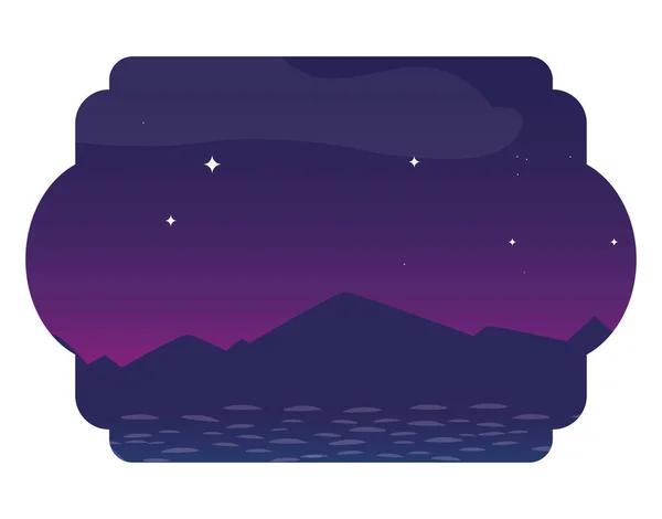 Lake and mountains at night scene — Stock Vector