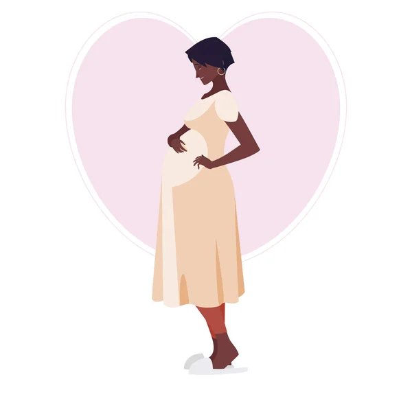 Beautiful afro pregnancy woman in heart character — Stock Vector