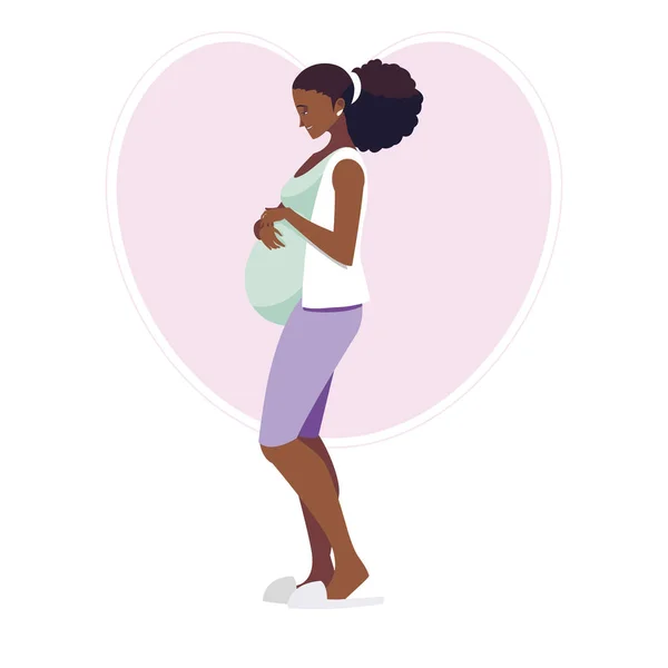 Bela mulher de gravidez afro em caráter coração —  Vetores de Stock