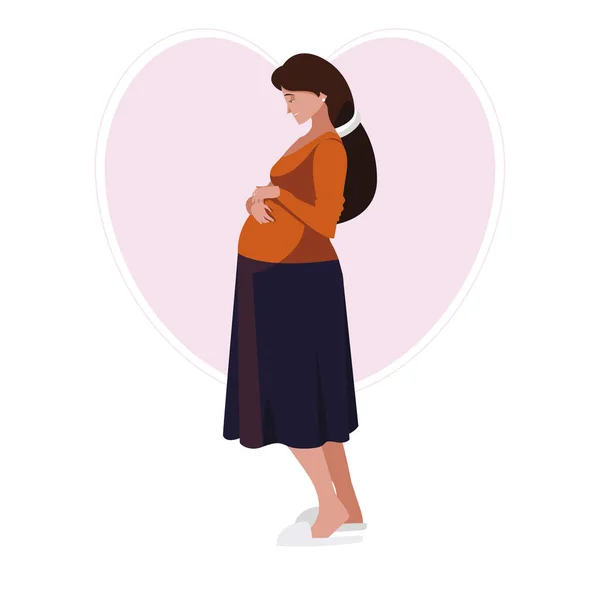 Beautiful pregnancy woman in heart character — Stock Vector