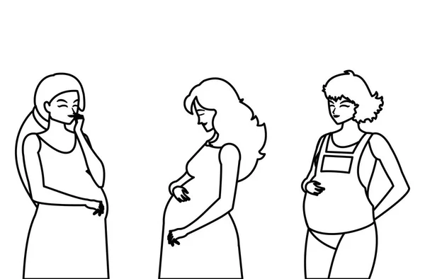 一组美丽的怀孕妇女字符 — 图库矢量图片