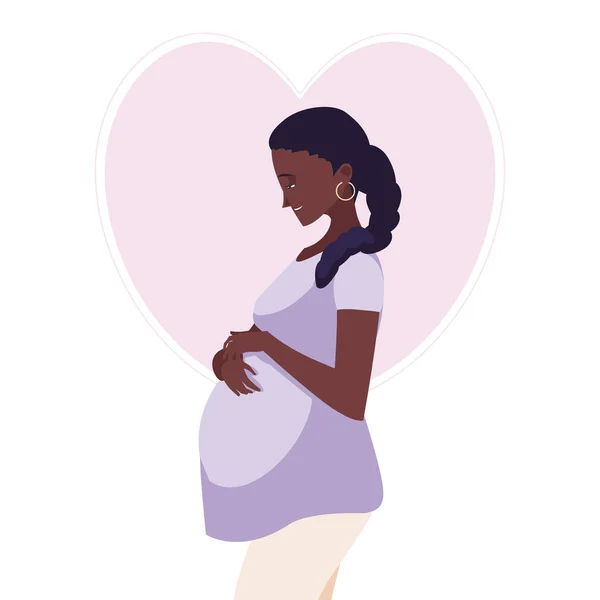 Beautiful afro pregnancy woman in heart character — Stock Vector
