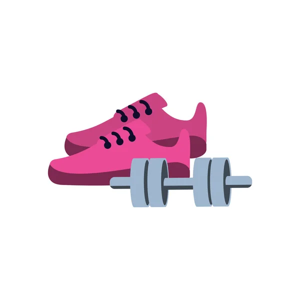 Dumbbell with shoe sport isolated icon — Stock Vector