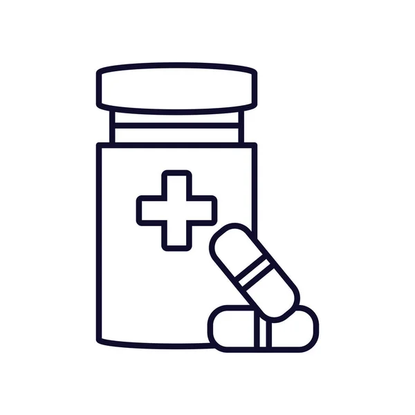 Flaska läkemedel i kapsel isolerad ikon — Stock vektor