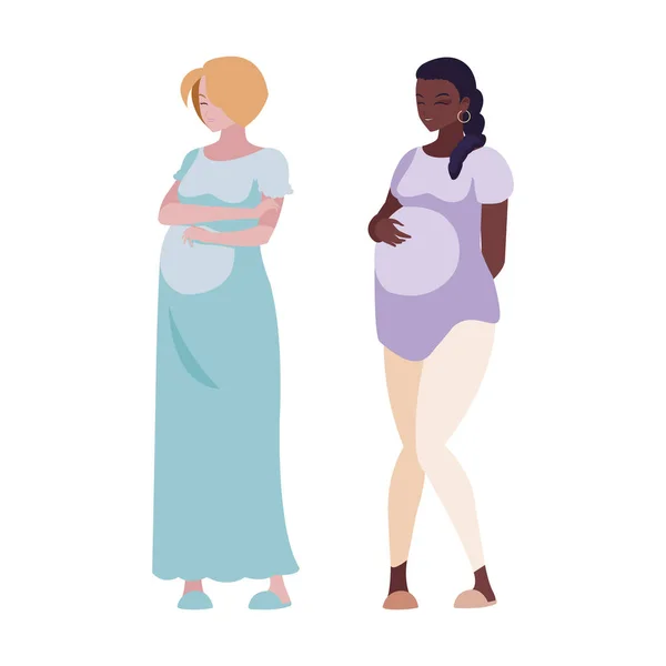 Interracial couple of pregnancy women characters — Stock Vector