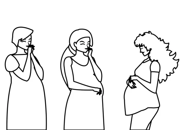 Grupo de mulheres grávidas bonitas personagens — Vetor de Stock