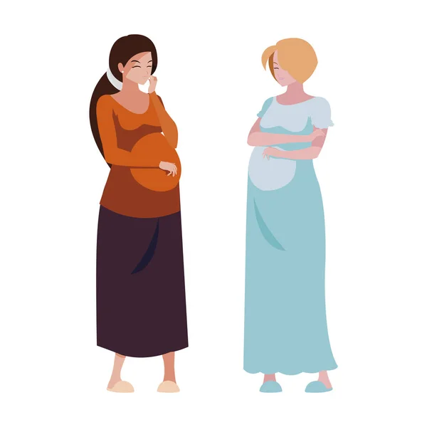 Couple of beautiful pregnancy women characters — Stock Vector