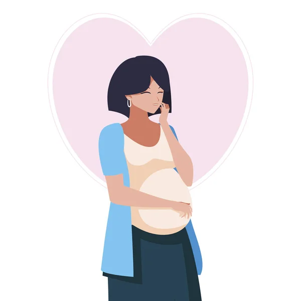 Belle femme enceinte dans le caractère du coeur — Image vectorielle