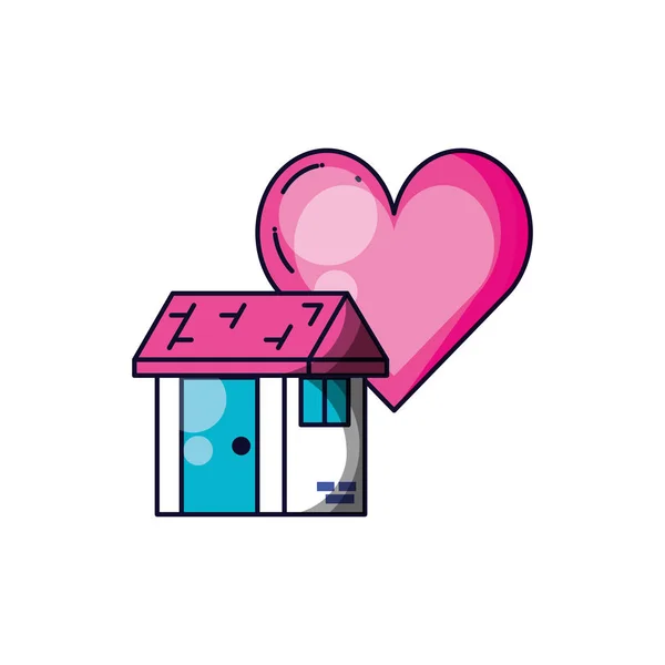 Fachada da casa com ícone de coração isolado — Vetor de Stock