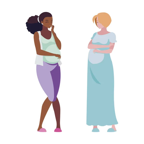 Interracial couple of pregnancy women characters — Stock Vector