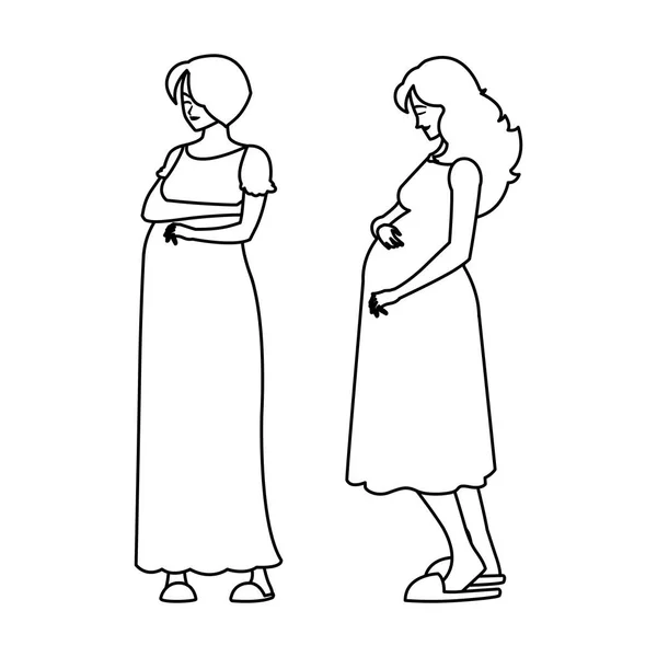一对美丽的怀孕妇女字符 — 图库矢量图片