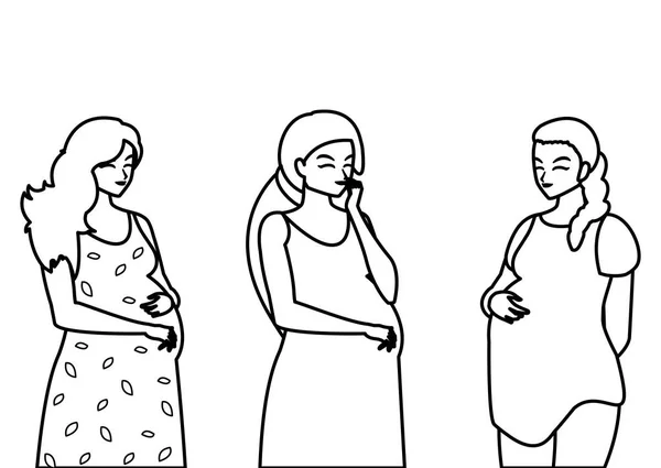 Grupo de mulheres grávidas bonitas personagens — Vetor de Stock