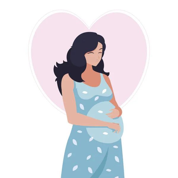 Belle femme enceinte dans le caractère du coeur — Image vectorielle