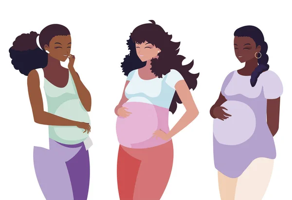 Grupo interracial de mujeres embarazadas en el corazón — Archivo Imágenes Vectoriales