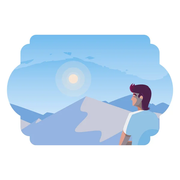 Man overweegt horizon in SNOWSCAPE scene — Stockvector