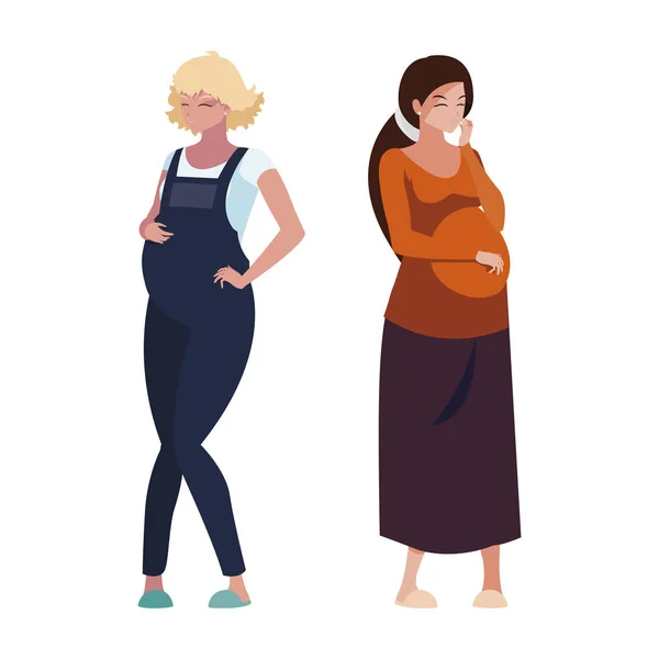 Couple of beautiful pregnancy women characters — Stock Vector