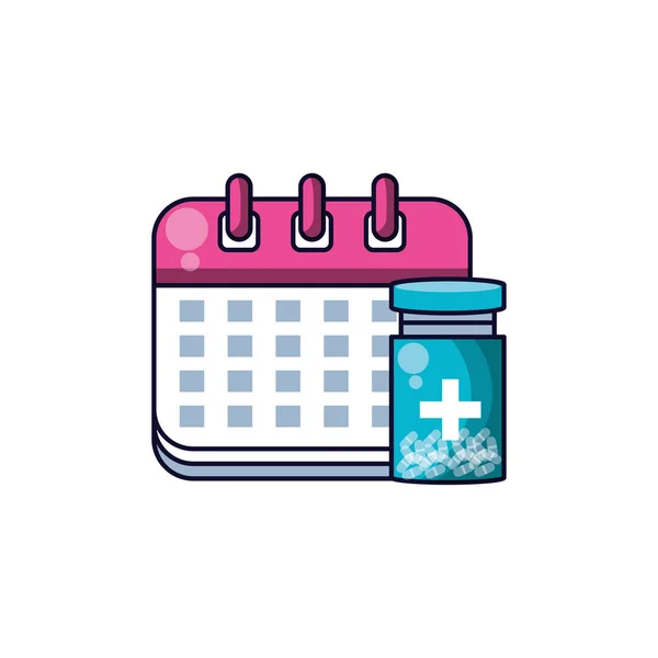 Calendar reminder with bottle of medicine — Stock Vector