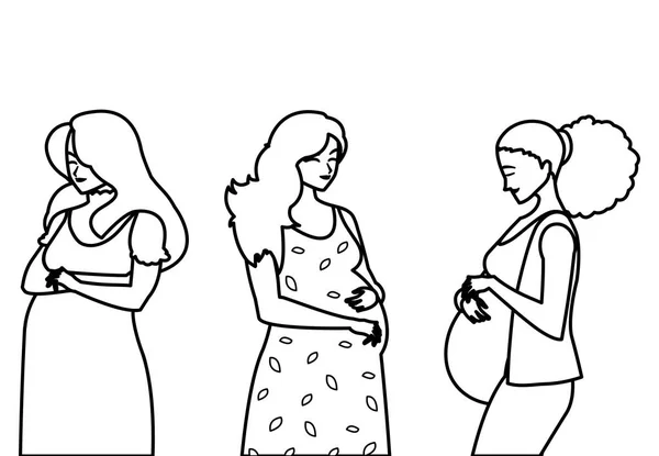 Grupo de hermosas mujeres embarazadas personajes — Vector de stock