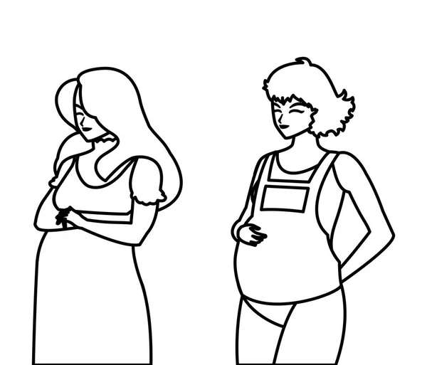 Casal de belas mulheres grávidas personagens —  Vetores de Stock