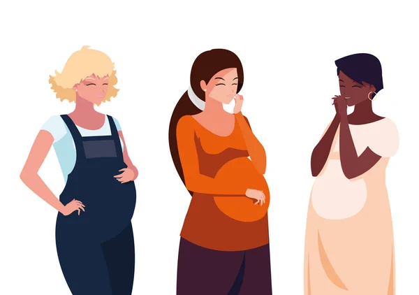 Interracial group of pregnancy women characters — Stock Vector