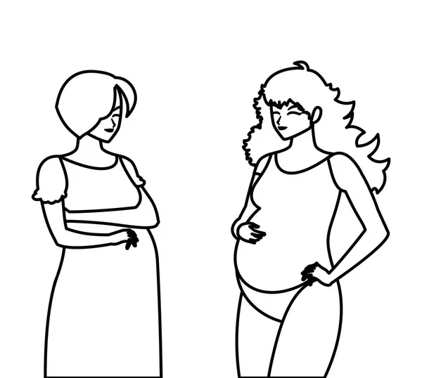 Coppia di belle donne in gravidanza personaggi — Vettoriale Stock