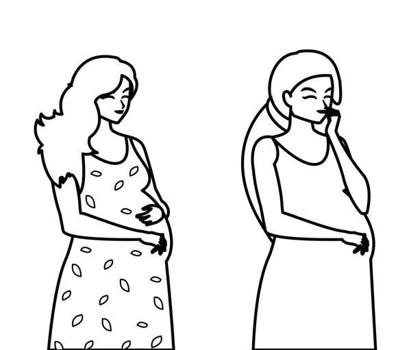 Paar mooie zwangerschap vrouwen karakters — Stockvector