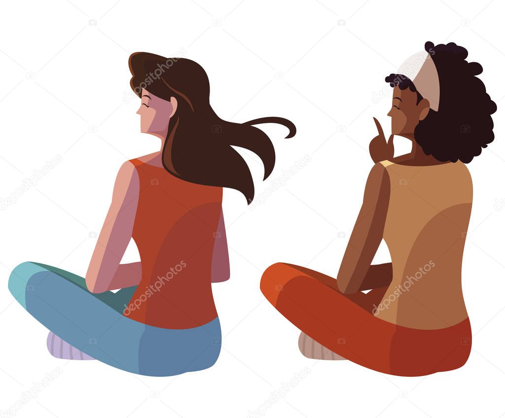 interracial women seated back character