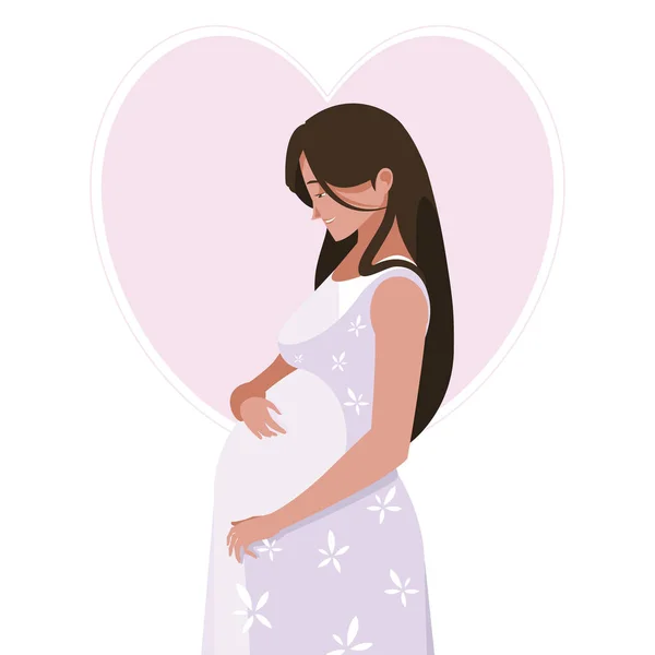 Beautiful pregnancy woman in heart character — Stock Vector