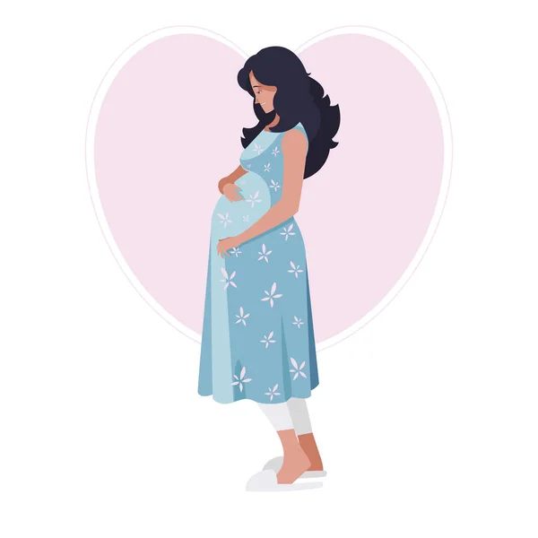 Hermosa mujer embarazada en carácter de corazón — Vector de stock