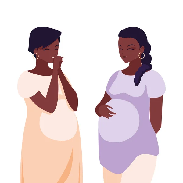 Couple of afro pregnancy women characters — Stock Vector