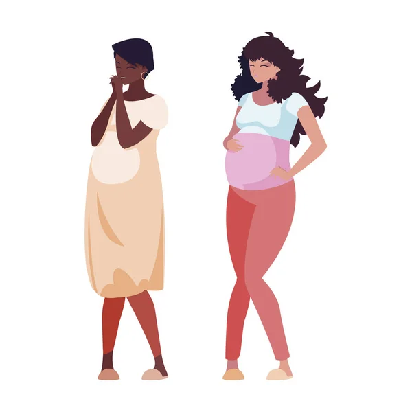 Interracial pár terhesség női karakterek — Stock Vector