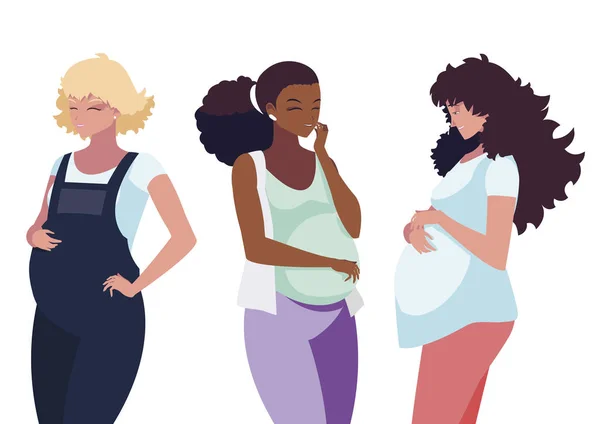 Interracial grupp av graviditet kvinnor i hjärtat — Stock vektor