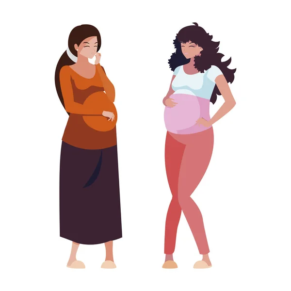 Couple of beautiful pregnancy women characters — Stock Vector