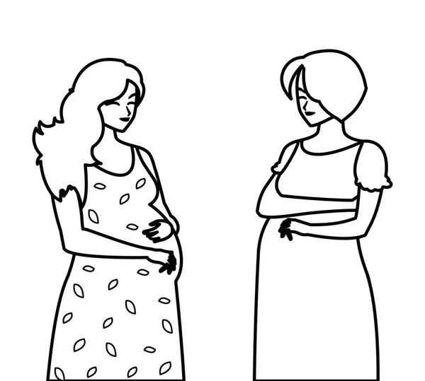 Paar mooie zwangerschap vrouwen karakters — Stockvector