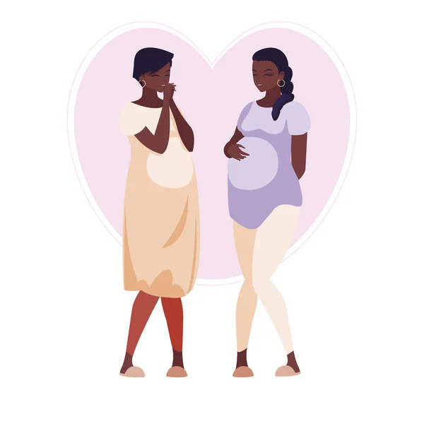 Couple of afro pregnancy women in heart — Stock Vector