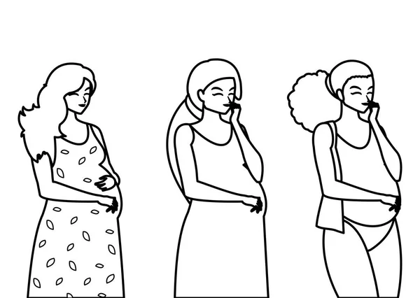 Groep van mooie zwangerschap vrouwen karakters — Stockvector