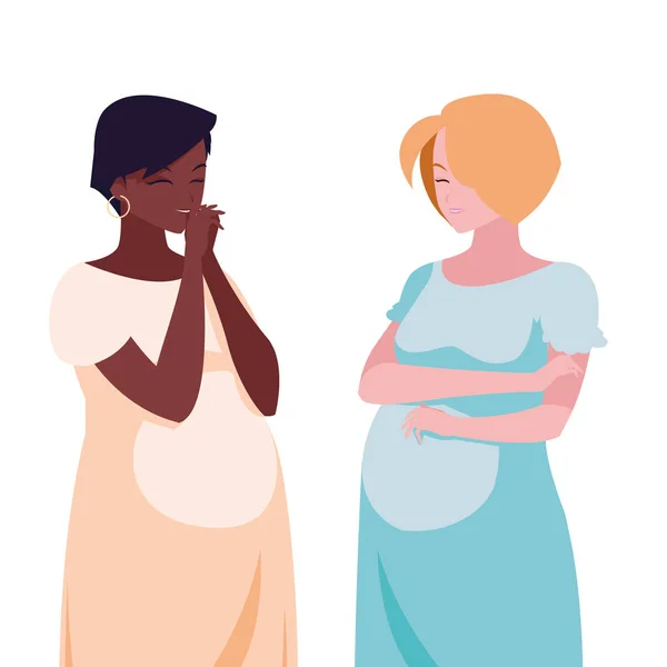 妊娠女性の文字の異人種間のカップル — ストックベクタ