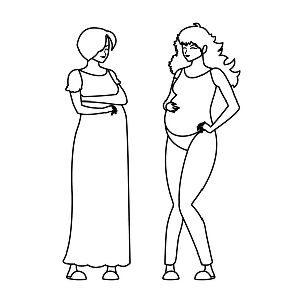 Пара красивых персонажей беременных женщин — стоковый вектор