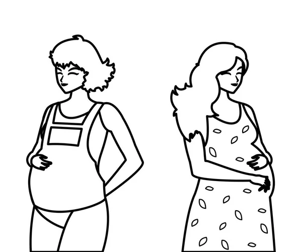 Couple de belles femmes de grossesse personnages — Image vectorielle