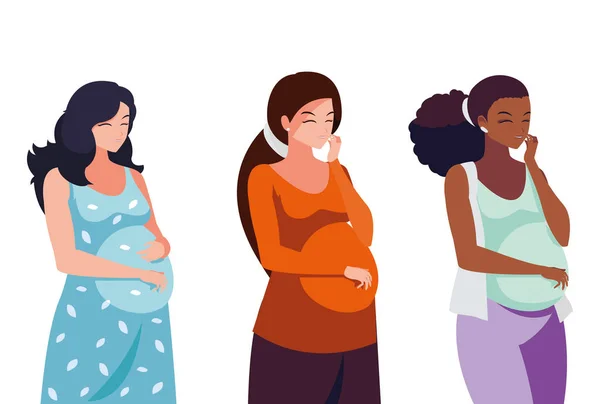 Interracial group of pregnancy women characters — Stock Vector