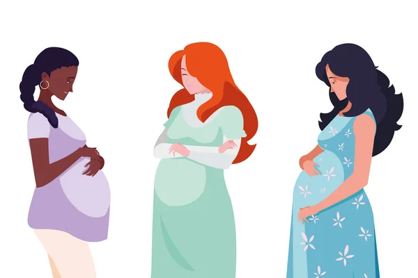 Groupe interracial de femmes enceintes personnages — Image vectorielle