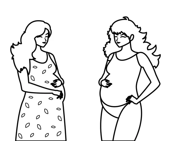 Pareja de hermosas mujeres embarazadas personajes — Vector de stock